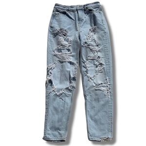 American Eagle Light Wash Distressed Mom Jeans | Size 0 | Y2K Grunge Vibes